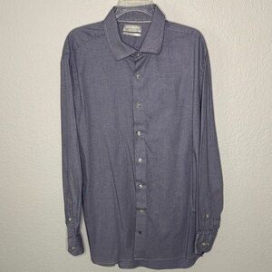 Hickey Freeman Navy Print Casual Button-Down Shirt 17-17.5 36/37